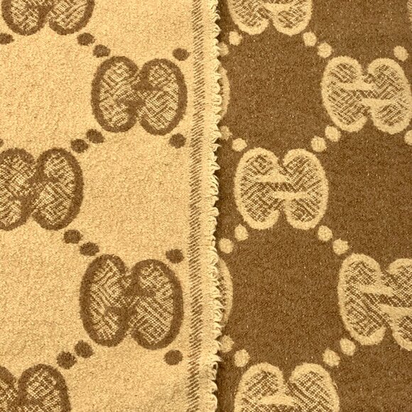 X15022 Gucci Brown Logo Jacquard Wool Fringe Scarf - Picture 7 of 9